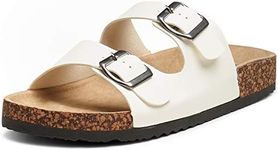 Alpine Swiss Womens Double Strap Contour Sandals | Adjustable Buckle Slides | Vegan Leather Footbed Sandals | Ergonomic Cork-Inspired Sole | Casual Summer Footwear Slip On Slides with Buckles WHT 7