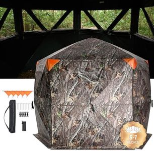 VEVOR Hunting Blind, 288° See Through Ground Blind, 6-7 Person Pop Up Deer Blind for Hunting with Carrying Bag, Portable Resilient Hunting Tent, 4 Horizontal Windows for Turkey and Deer Hunting