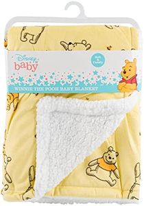Disney Cudlie Baby Winnie The Pooh MNK/Sherpa Blanket with Happy Days with Bees Print