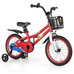 GYMAX 16” Kids Bike for 4-7 Years, Childrens Bicycle w/Removable Training Wheels, Basket & Dual Handbrake, Toddler Bike for Boys Girls (16 Inches, Red, Flash)