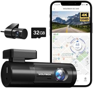 WOLFBOX 4K Dash Cam Front and Rear, 2160P Car Dash Camera Built-in WiFi GPS, Mini Dashcams for Cars with Night Vision, With 32GB Card,24H Parking Mode, WDR, G-Sensor, Loop Recording, Support 256GB Max