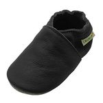 SAYOYO Baby Soft Crib Skid-Resistant Leather Cowhide Shoes(0-6 Months, Dark Grey)