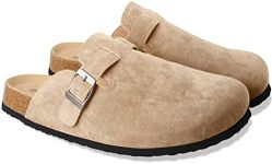 Boston Clogs for Women Boston Clogs Dupes Suede Soft Leather Clogs Classic Cork Clog Antislip Sole Slippers Waterproof Mules House Sandals with Arch Support and Adjustable Buckle Unisex, 1-apricot, 8 Wide Women/6.5 Wide Men