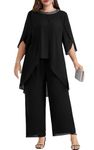 Hanna Nikole Mother of The Bride Dress Pant Suits Dressy Pantsuits Chiffon Plus Size Wedding Gowns for Women Black US 18W