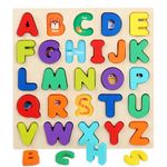 Wooden Jigsaw Puzzles for 2 3 4 Year Old Kids Numbers & ABC Alphabet Learning Toys - Early Education Toys-Wooden Puzzles Montessori Toys for Girls Boys Gifts. (capital letters)