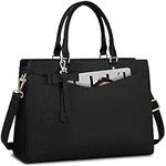 Laptop Bags for Women 15.6 inch Laptop Tote Bag PU Leather Large Work Tote Bag Waterproof Professional Business Office Work Bag Laptop Briefcase Women Travel Handbag Shoulder Bag, Black