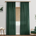 Emerald Dark Green Curtains for Living Room 84 Inches Long 2 Panels Set Linen Rod Pocket Back Tab Hooks Pleated Hunter Green Retro Curtains for Bedroom Decor Dining Room