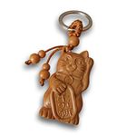 LivelyBuy Lucky Cat Keyring Maneki Neko Fortune Wooden Engraving Animal Keychain Talisman