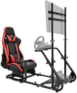 Supllueer Racing Simulator Cockpit with Comfort Gaming Seat&Monitor Stand Fit for Logitech/Thrustmaster/Fanatec GPRO G29 G920 T300, Adjustable Sim Race Mount No Steering Wheel Shifter Pedal Display