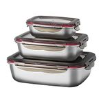 FAB4HOME Leak-proof Stainless Steel Food Storage Container Set of 3 Meal Prep Food Container with Lids Metal Fresh Storage Container for Freezer Oven Dishwasher Safe, 600ml/ 1500ml/ 2900ml Stackable