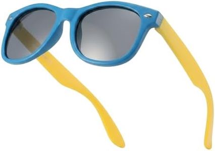 Komonee Kids Flexible Sunglasses Polarized Royal Blue With Yellow Silicone Drifter Classic Style Retro Sun Shades Eye Glasses UV400 Unisex For Boys and Girls Age 3-10