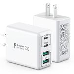 [2 Packs] USB C Charger, 40W 4-Port USB C Charger Block, Fast Charging Block Dual Port PD+QC Wall Plug Multiport Type C Compatible with iPhone 14/13/12/11/Pro Max/XS/XR/8/7/Tablet