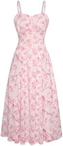 Belle Poque Women Cottage Core Dress Spaghetti Strap Aline Floral Long Flowy Dresses for Women Pink Toile, M