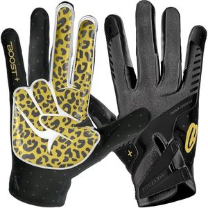 Grip Boost Football Gloves - Peace Stealth 6.0 Boost Plus Sticky Technology - Adult and Youth Football Gloves for Wide Receiver - Men's and Boys Sizes (Black/Gold, X-Large)