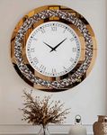 Artloge Crushed Diamond Wall Clock: 60cm Round Decorative Mirrored Clock with Brown Glass Beveled Mirror Edge Frame and Bling Diamonds, Art Deco Home Modern Decoration for Livingroom