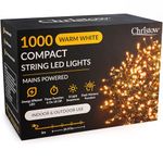 CHRISTOW Christmas Tree Lights, Compact Warm White LED Fairy String Lights with Timer, 8 Light Modes, Indoor & Outdoor, Mains Operated, Green Cable (1000 LED / 24.97m Lit Length for 7ft Xmas Tree)