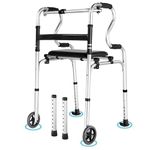 Eosprim Rollator Walkers With Seat, Folding Standard Rolling Walker for Seniors, Lightweight Aluminum Walking Frames with Wheel for Adults Elderly Handicap, Adjustable Portable Foldable Collapsible Narrow Walker (Silver)