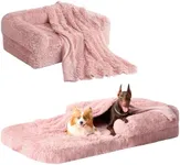 EHEYCIGA Foldable Human Dog Bed for Adult, Orthopedic Memory Foam Dog Bed for Humans, Waterproof Human Dog Bed for People, Faux Fur Human Sized Dog Bed, Pink, 72"x44"x11"