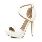 Ajvani Womens Ladies Platform high Heel Peeptoe Cross Over Strappy Shoes, 6 UK, White Matte