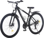 LSBIKE 24 26 27.5 29Inch Mountain Bike 21 Speed Drivetrain Hardtail Bicycle Mens Women Mountain Bike Lightweight Sport Cycling Bike for Adult with Mudguard (Black, 26inch)