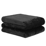 Brentfords Flannel Fleece Ultra Soft Large Blanket Throw Over Fluffy Warm Bedspread for Bedroom Single Bed Sofa Couch, Black - 120 x 150cm