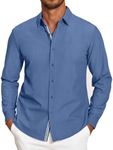 COOFANDY Men's Denim Button Down Shirts Long Sleeve Chambray Shirts for Men, Navy, Large