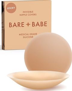 Bare Babe Reusable Silicone Nipple Covers - Waterproof, Nude, 4 Shades - Sticky Breast Stickers for Strapless Dress (Honey, Large)