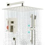 SR SUN RISE 12 Inch Square Shower System, All Meatl Rain Shower Head and Handheld Spray, Slide Bar Shower Faucet Wall Mounted Combo Set Included Valve and Trim Kit for Bathroom, Brushed Nickel