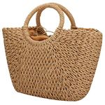 Womens Straw Summer Beach Handbag Shopper Basket Casual Handle Bag Tote for Travel Shopping and Everyday Use (Brown)