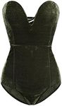 Clothink Women Strapless Velvet Bodysuit Plunge V Neck Sexy Leotard XL Dark Green