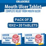 Orasore Mouth Ulcer Tablet (2 x 10 Tablets) | Contains Vitamin B2, B3, B9 and Probiotics | Provides All Round Essential Supplements to Body for Oral Ulcer Control | Free Pen Inside Every Pack