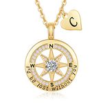 Peeshow Letter Necklace for Women 18k Gold Compass Initial Necklaces for Her Gift for Wife Jewelry on Anniversary Birthday Gifts for Wife form Husband, Gold, Cubic Zirconia