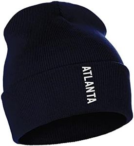 Daxton Vertical USA Cities Cuffed Beanie Winter Knit Hat Skully Cap, Atlanta Navy White
