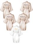 5 Pcs Kimono Robe for Bridesmaid Bride Women Wedding Party Getting Ready Short Robe Bride Robe Embroidered Bridal Party Robes (White, Champagne, Large)