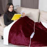 Qoosea Heated Blanket Electric Blanket Throw Twin 50 * 60 inch with 10 Heating Levels 9 Timer Settings Auto Shut Off Soft Sherpa Flannel Heated Blanket Heating Blanket Wrap for Home Office Room Red