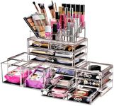 Sorbus Large Makeup Organizer - Clear Stackable Jewelry & Makeup Organizer For Vanity, Bathroom Storage, Dresser - 12 Drawers Cosmetic Beauty Organizers and Storage with Lipstick, Makeup Brush Holder