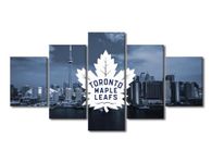 5 Panels National Hockey League Team Modern Wall Art Toronto Picture Artwork Print On Canvas Bedroom Wall Art Maple Leafs Sports Pictures for Living Room Framed Ready to Hang, (60"Wx32"H)