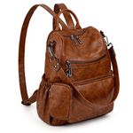 UTO Travel Backpack Women Mother Mum Laptop Rucksack School Bag for Teenage Girls Multi Zipper Pocket with Detachable Pouch PU Leather Coffee