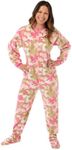 BIG FEET PAJAMA CO. Pink Camouflage Fleece Women's Footed Onesie Pajamas with Drop Seat XL