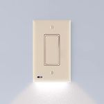 SnapPower 3 Pack SwitchLight - LED Night Light - for Single-Pole Light Switches - Light Switch Plate with LED Night Lights - Adjust Brightness - Auto On/Off Sensor - (Rocker, Light Almond)