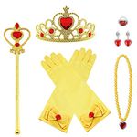 Vicloon Elsa Dress Up Accessories Set, 7 Pcs Princess Dress-up Party Accessories for Girls with Elsa Gloves, Princess Tiara, Earring, Magic Wand, Necklace(Yellow)