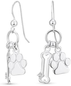 Best Friend Animal Pet Lover BFF Dog Bone Puppy Dangling Paw Print Earrings For Women Teen .925 Sterling Silver Fish Hook