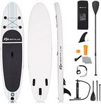 Goplus Inflatable Stand up Paddle Board, Surfboard with Premium SUP Accessories, Adjustable Aluminum Paddle, Leash, Carry Bag, Hand Pump, Removable Fin for All Skill Levels, 6" Thick (White, 10FT)