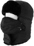 NONMON Unisex Winter Bomber Hat, Men Women Trooper Trapper Aviator Hat Ushanka with Ear Flap & Windproof Removable Mask, Keep Face Neck Warm for Skiing, Skating, Hunting, Climbing - Black