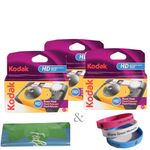 Kodak Power Flash Disposable Single Use Camera 800 ISO 35mm with Flash 27 Exposures (3 Pack) for High Definition (HD) Photos Plus 100% Silicone Wrist Band and a Microfiber Cleaning Cloth