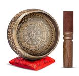 Tibetan Singing Bowl Set - 4" Easy To Play Authentic Handmade For Meditation Sound 7 Chakra Healing By Himalayan Bazaar (Brown & Red)