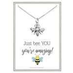 Tiny and Dainty Sterling Silver Honey Bee Bumble Bee Necklace, Inspirational Motivational Gift Necklace, Daughter Birthday Gift, Gift for Teen Girls,18 inches