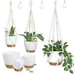 Bouqlife Hanging Planters with Macrame Plant Hangers for Indoor Outdoor Plants 3 Set Self Watering Pots Hanging Baskets Flower Pot Holders 3 Different Size