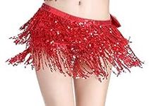 Aivtalk Girls Belly Dance Hip Scarf Sequin Gypsy Wrap Skirt Halloween Outfit Rave Cabaret Party Costumes Red