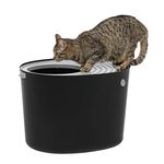 IRIS USA Cat Litter Box, Top Entry Litter Box with Scoop, Stylish Round Cat Litter Box Enclosure, Kitty Litter Box, Dog Proof, Black/Gray